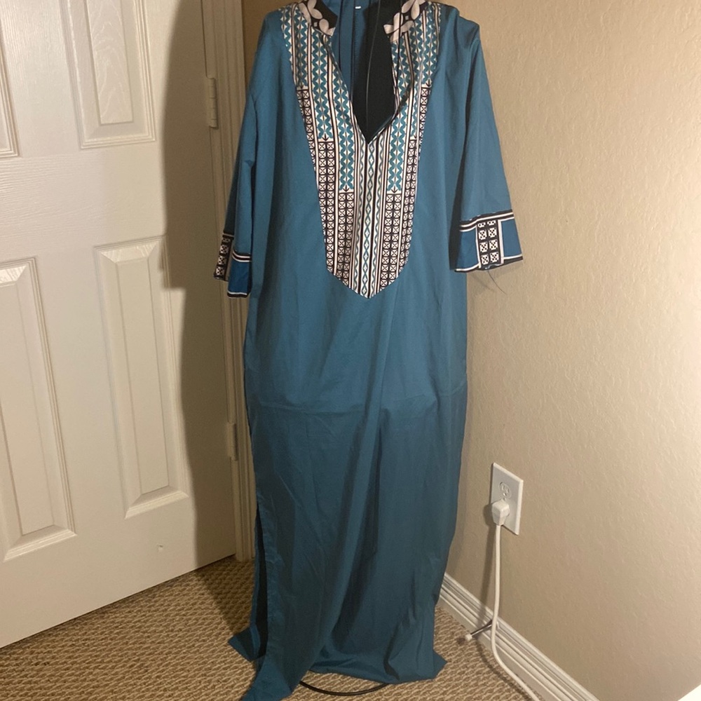 Caftan dress, maxi dress, 3/4 sleeve, V-neck